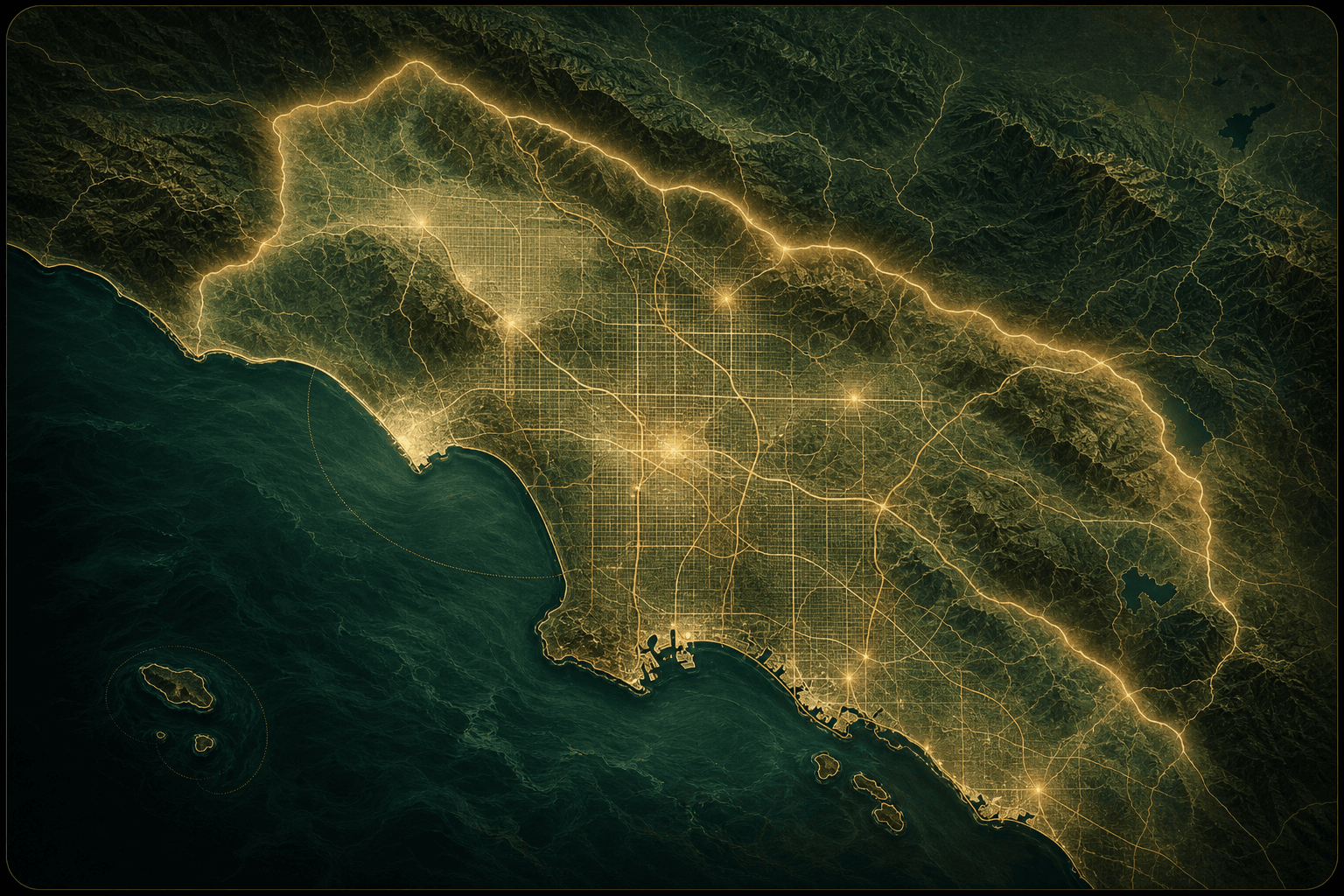 Stylized greater Los Angeles service area map for Buzzed Bartending